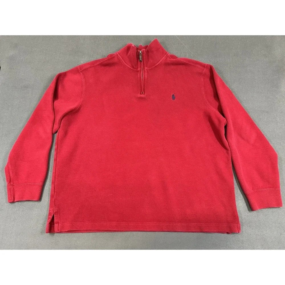 Vintage Polo Ralph Lauren Sweater Mens Size XL Red Quarter Zip Pullover Pony